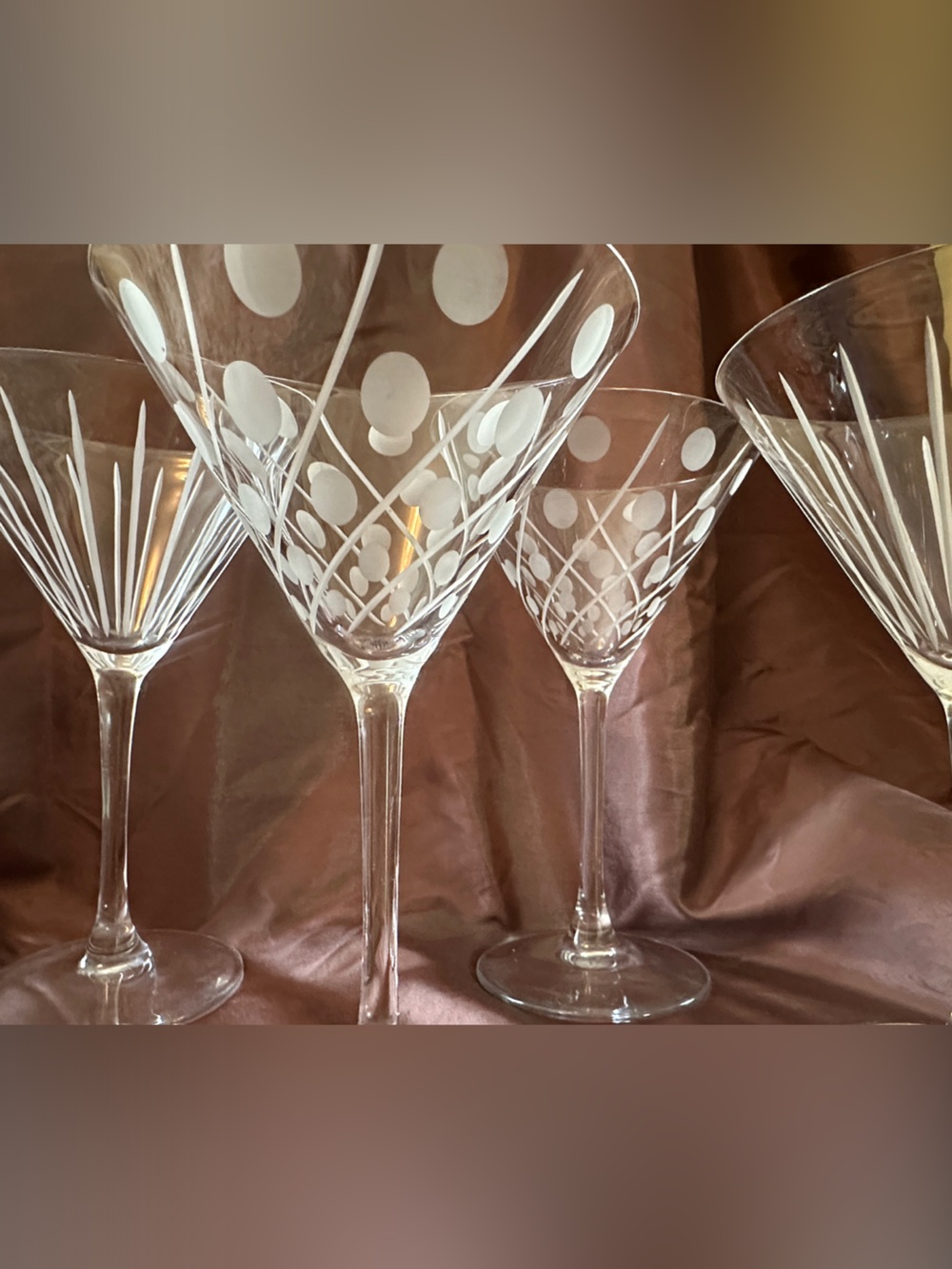 Mikasa Etched Polka Dot Crystal Martini Glasses - Clear